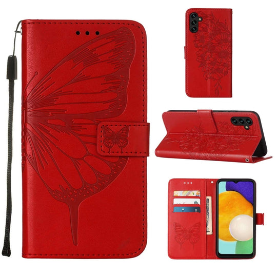For Samsung Galaxy A34 5G Embossed Butterfly Leather Phone Case(Red)