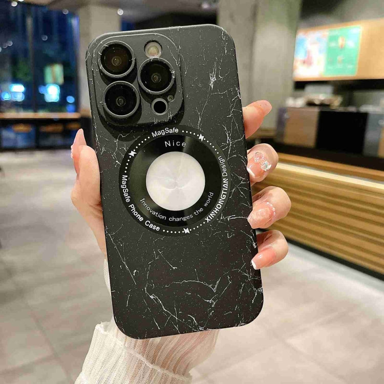 For iPhone 14 Marble Pattern MagSafe PC Phone Case(Black) by buy2fix