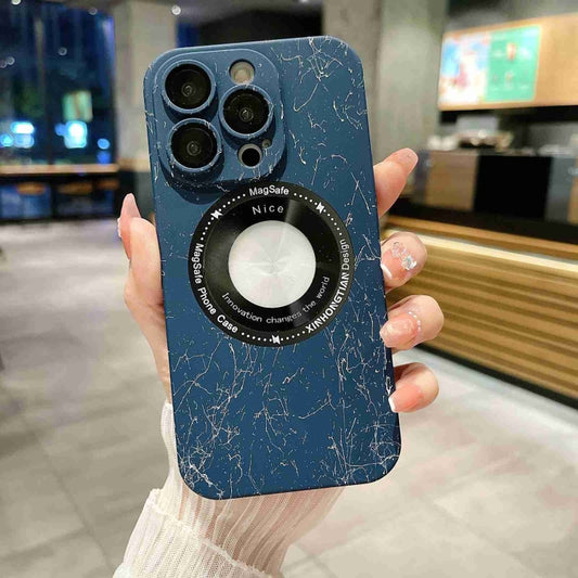 For iPhone 12 Pro Max Marble Pattern MagSafe PC Phone Case(Blue) by buy2fix