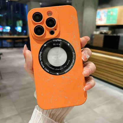 For iPhone 12 Pro Max Marble Pattern MagSafe PC Phone Case(Orange) by buy2fix