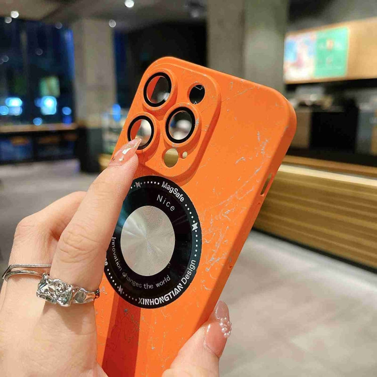 For iPhone 12 Pro Max Marble Pattern MagSafe PC Phone Case(Orange) by buy2fix