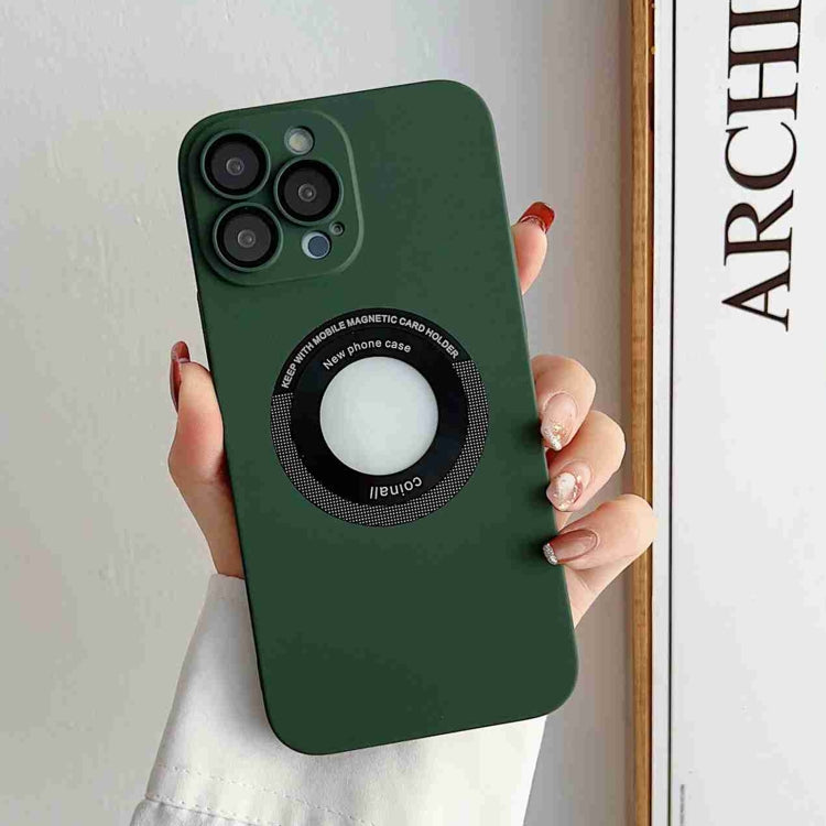 For iPhone 14 Skin Feel CD Texture MagSafe Magnetic Phone Case(Dark Green) by buy2fix