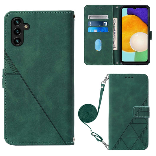 For Samsung Galaxy A34 5G Crossbody 3D Embossed Flip Leather Phone Case(Dark Green)