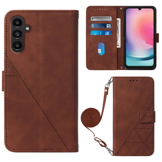 For Samsung Galaxy A24 4G Crossbody 3D Embossed Flip Leather Phone Case(Brown)