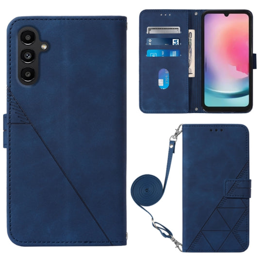 For Samsung Galaxy A24 4G Crossbody 3D Embossed Flip Leather Phone Case(Blue)