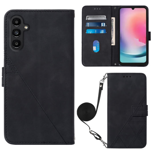 For Samsung Galaxy A24 4G Crossbody 3D Embossed Flip Leather Phone Case(Black)