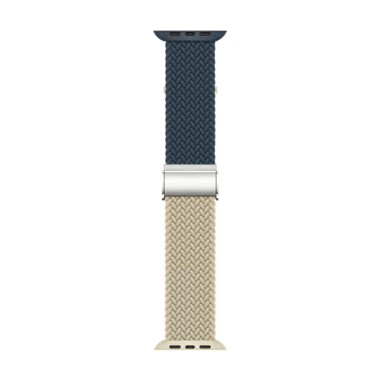Nylon Braided Stitching Buckle Watch Band For Apple Watch Ultra 49mm&Watch Ultra 2 49mm / Series 9&8&7 45mm / SE 3&SE 2&6&SE&5&4 44mm / 3&2&1 42mm(Deep Blue Beige) by buy2fix