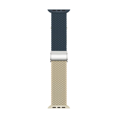 Nylon Braided Stitching Buckle Watch Band For Apple Watch Ultra 49mm&Watch Ultra 2 49mm / Series 9&8&7 45mm / SE 3&SE 2&6&SE&5&4 44mm / 3&2&1 42mm(Deep Blue Beige) by buy2fix