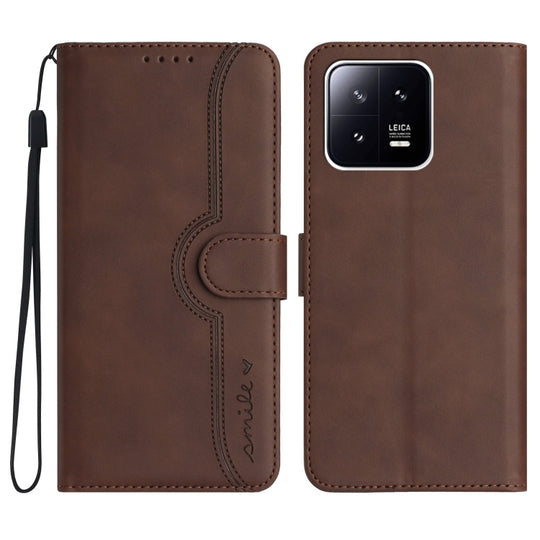 For Xiaomi 13 Pro Heart Pattern Skin Feel Leather Phone Case(Brown)