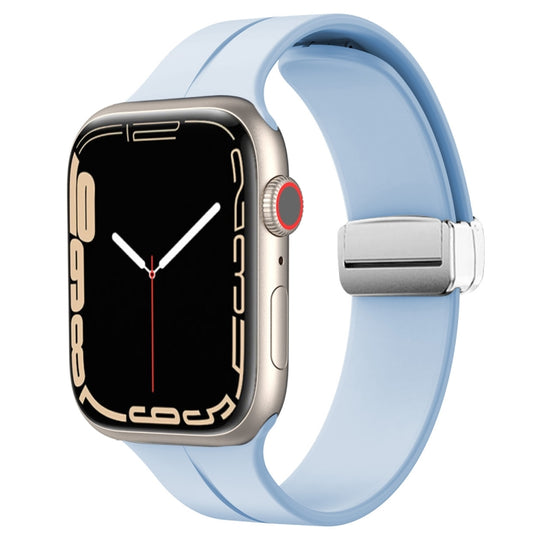 Magnetic Fold Clasp Silicone Watch Band For Apple Watch Series 9&8&7 41mm / SE 3&SE 2&6&SE&5&4 40mm / 3&2&1 38mm(Light Purple)