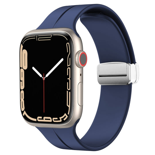 Magnetic Fold Clasp Silicone Watch Band For Apple Watch Series 9&8&7 41mm / SE 3&SE 2&6&SE&5&4 40mm / 3&2&1 38mm(Midnight Blue)