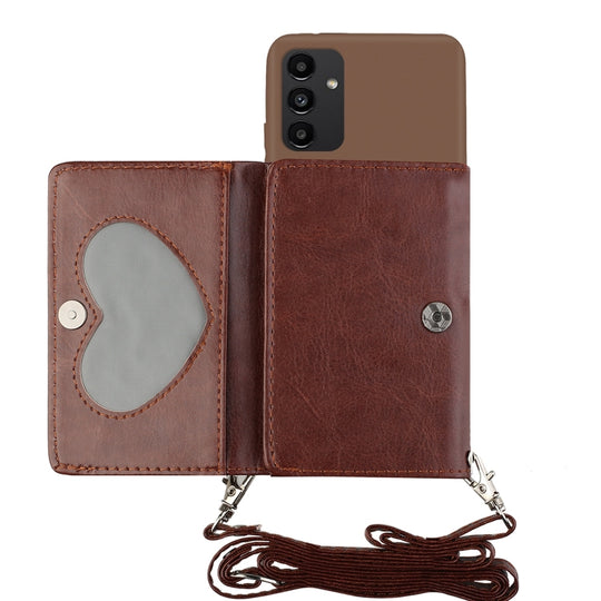 For Samsung Galaxy A34 5G Crossbody Lanyard Wallet Card Bag Phone Case(Brown)
