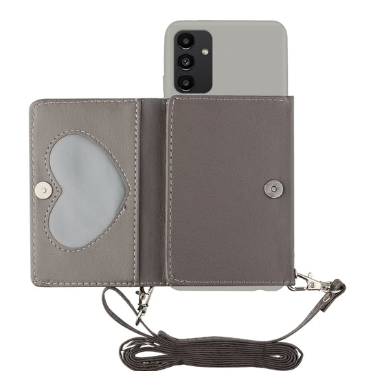 For Samsung Galaxy A34 5G Crossbody Lanyard Wallet Card Bag Phone Case(Grey)