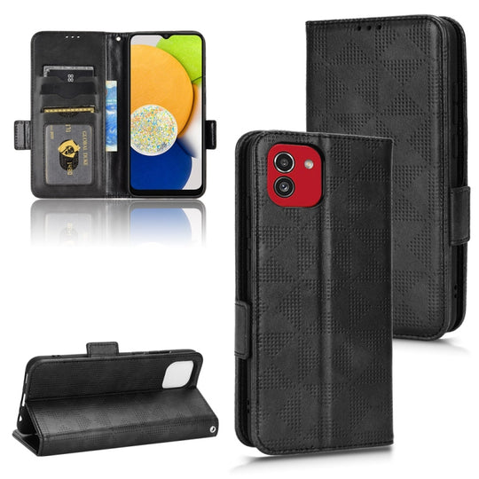 For Samsung Galaxy A03 EU Version Symmetrical Triangle Leather Phone Case(Black)