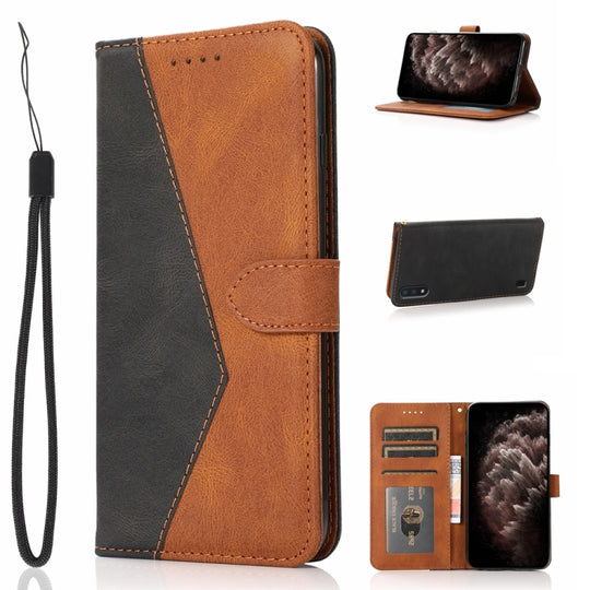 For Samsung Galaxy A10 / M10 Dual-color Stitching Leather Phone Case(Black Brown)