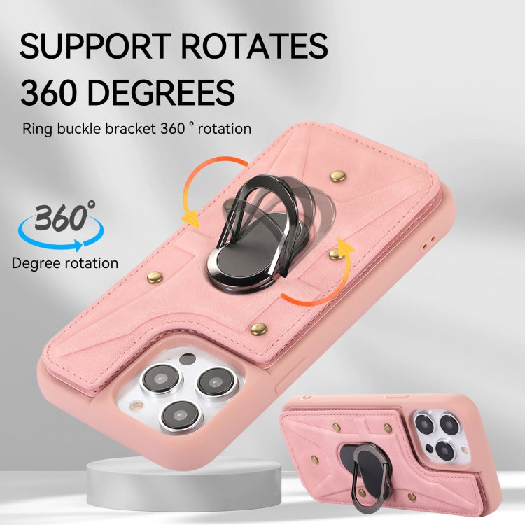 For iPhone 14 Pro Armor Ring Wallet Back Cover Phone Case(Pink) by buy2fix