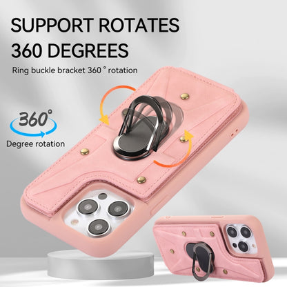 For iPhone 14 Pro Armor Ring Wallet Back Cover Phone Case(Pink) by buy2fix