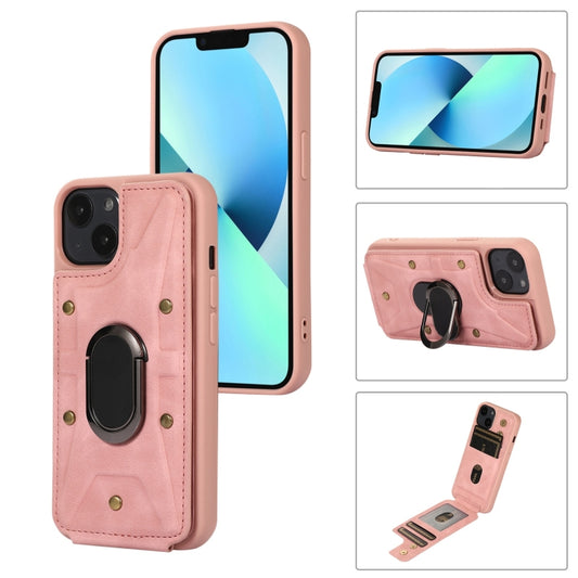 For iPhone 13 Armor Ring Wallet Back Cover Phone Case(Pink) by buy2fix