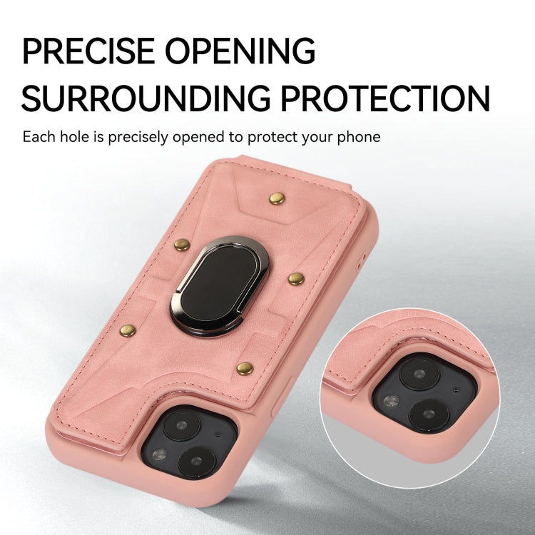 For iPhone 13 Armor Ring Wallet Back Cover Phone Case(Pink) by buy2fix