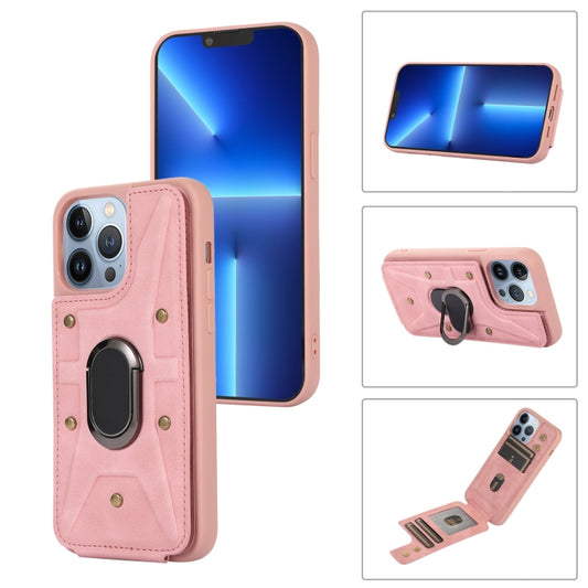 For iPhone 13 Pro Armor Ring Wallet Back Cover Phone Case(Pink) by buy2fix