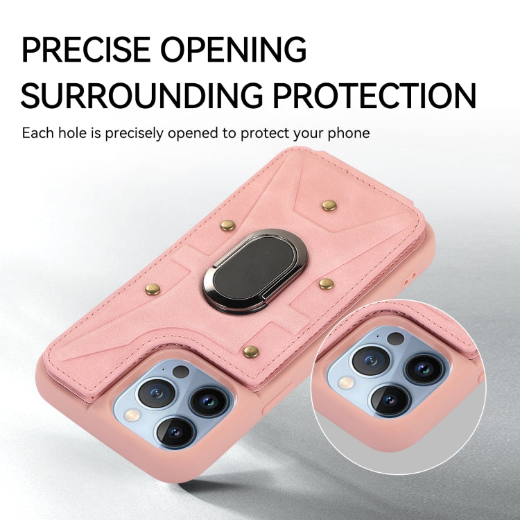For iPhone 13 Pro Armor Ring Wallet Back Cover Phone Case(Pink) by buy2fix