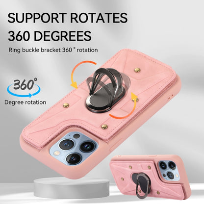 For iPhone 13 Pro Armor Ring Wallet Back Cover Phone Case(Pink) by buy2fix