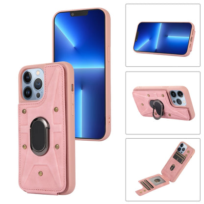 For iPhone 13 Pro Max Armor Ring Wallet Back Cover Phone Case(Pink) by buy2fix