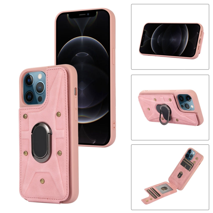 For iPhone 12 Pro Max Armor Ring Wallet Back Cover Phone Case(Pink) by buy2fix