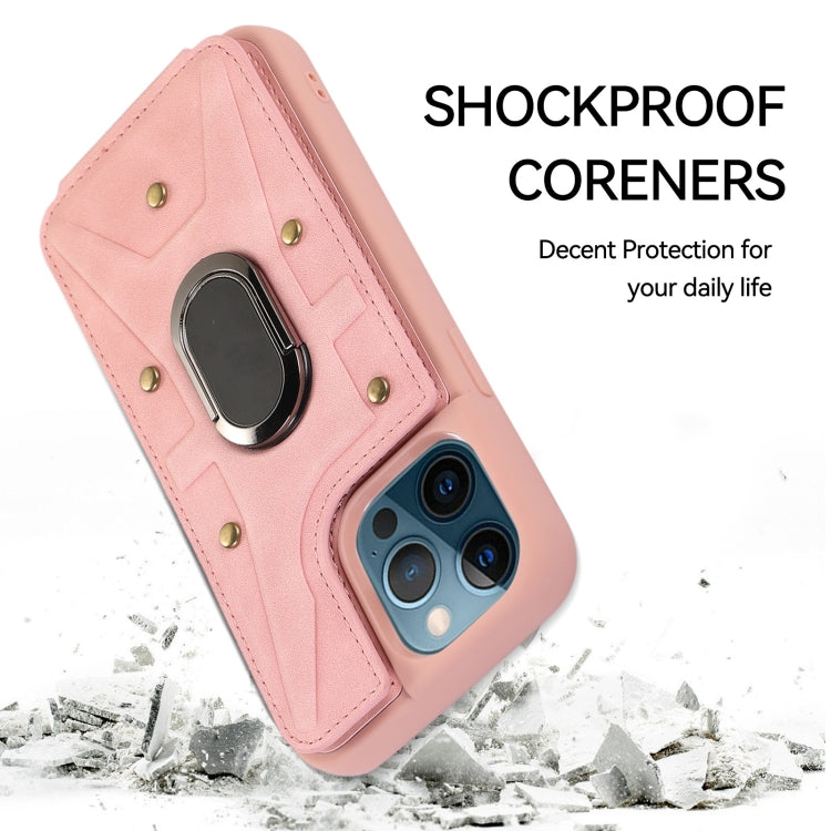 For iPhone 12 Pro Max Armor Ring Wallet Back Cover Phone Case(Pink) by buy2fix