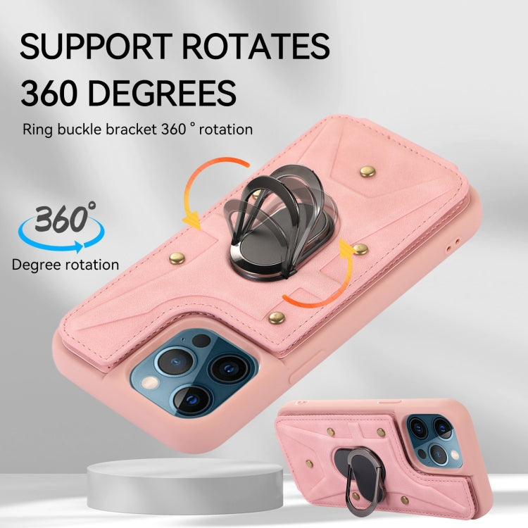 For iPhone 12 Pro Max Armor Ring Wallet Back Cover Phone Case(Pink) by buy2fix