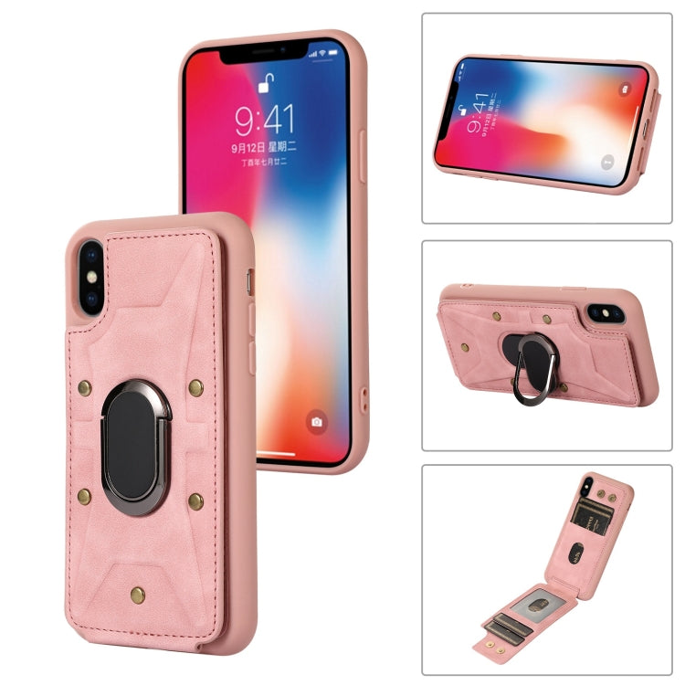 For iPhone X / XS Armor Ring Wallet Back Cover Phone Case(Pink) by buy2fix