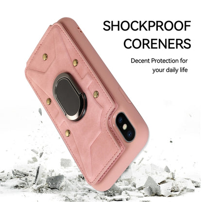 For iPhone X / XS Armor Ring Wallet Back Cover Phone Case(Pink) by buy2fix