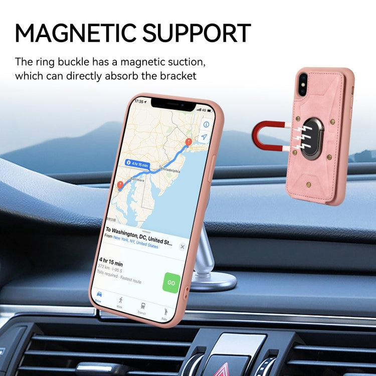 For iPhone X / XS Armor Ring Wallet Back Cover Phone Case(Pink) by buy2fix