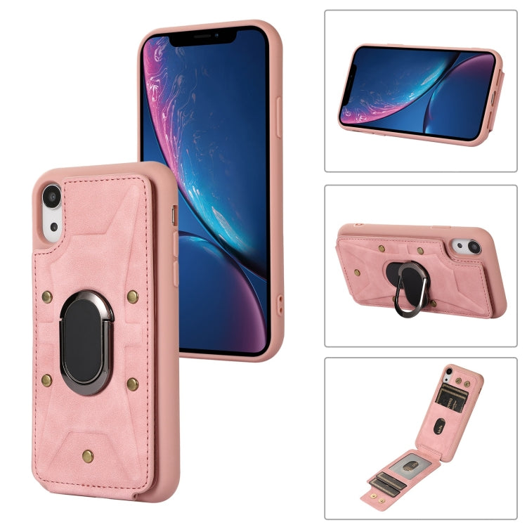 For iPhone XR Armor Ring Wallet Back Cover Phone Case(Pink) by buy2fix