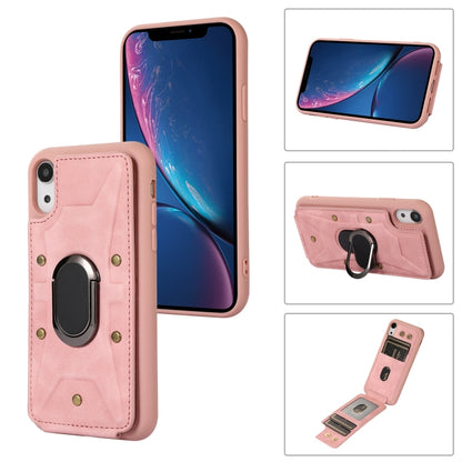 For iPhone XR Armor Ring Wallet Back Cover Phone Case(Pink) by buy2fix