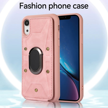 For iPhone XR Armor Ring Wallet Back Cover Phone Case(Pink) by buy2fix