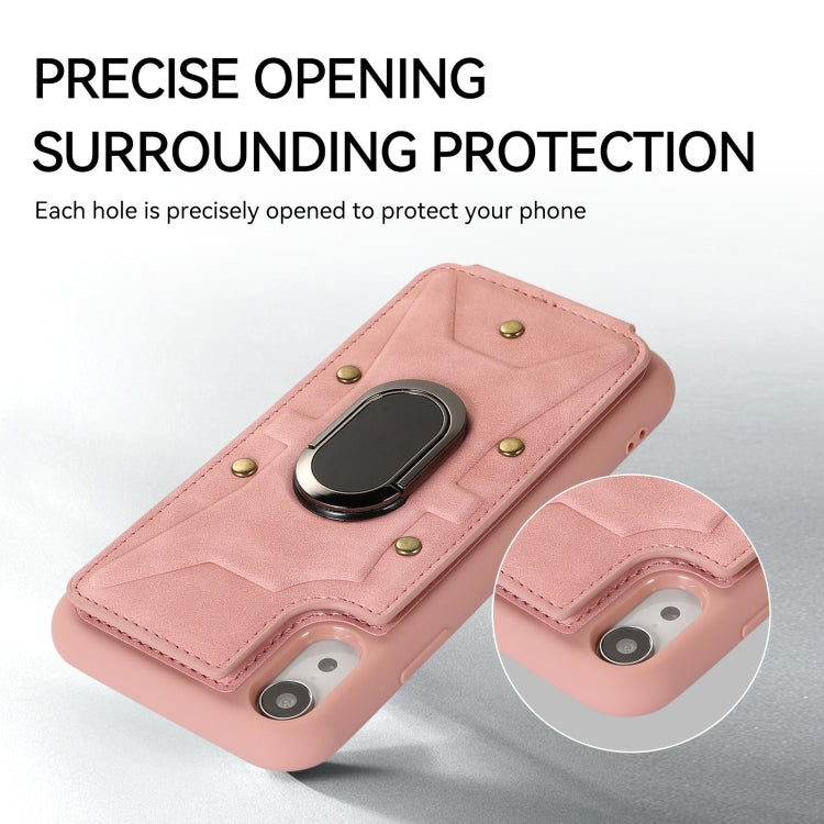 For iPhone XR Armor Ring Wallet Back Cover Phone Case(Pink) by buy2fix