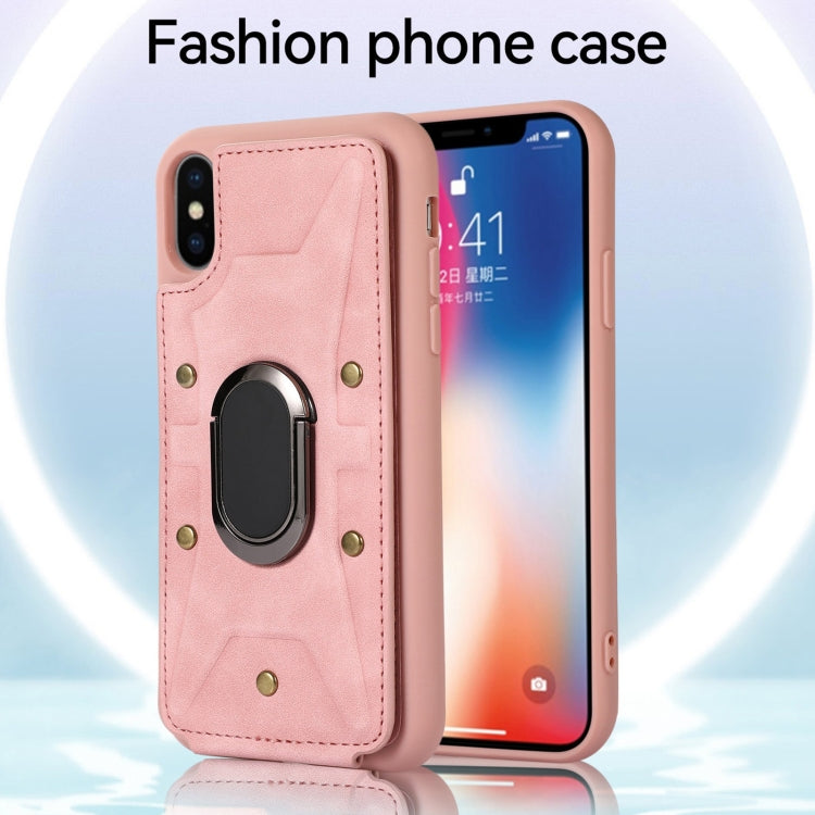 For iPhone XS Max Armor Ring Wallet Back Cover Phone Case(Pink) by buy2fix