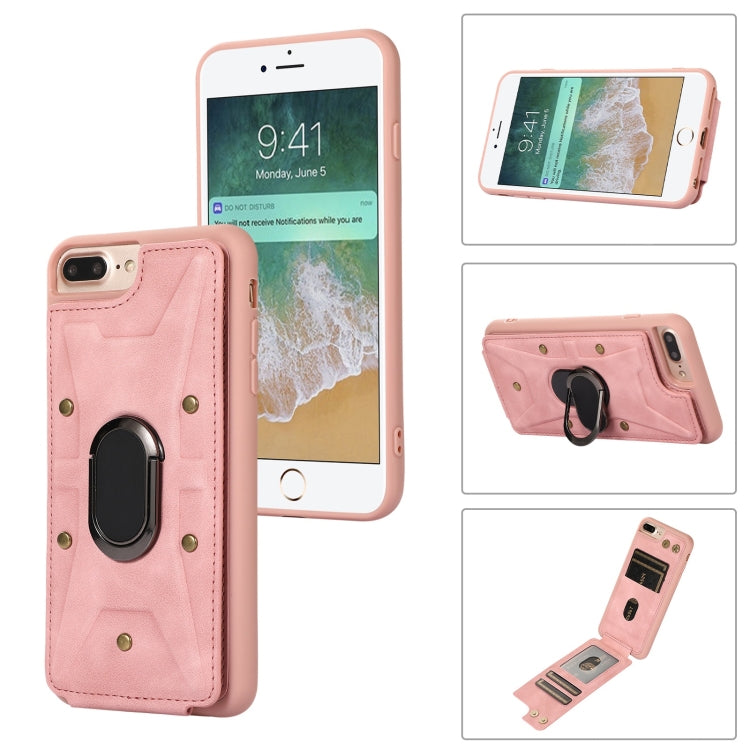 For iPhone SE 2022 / 2020 / 8 / 7 Armor Ring Wallet Back Cover Phone Case(Pink) by buy2fix