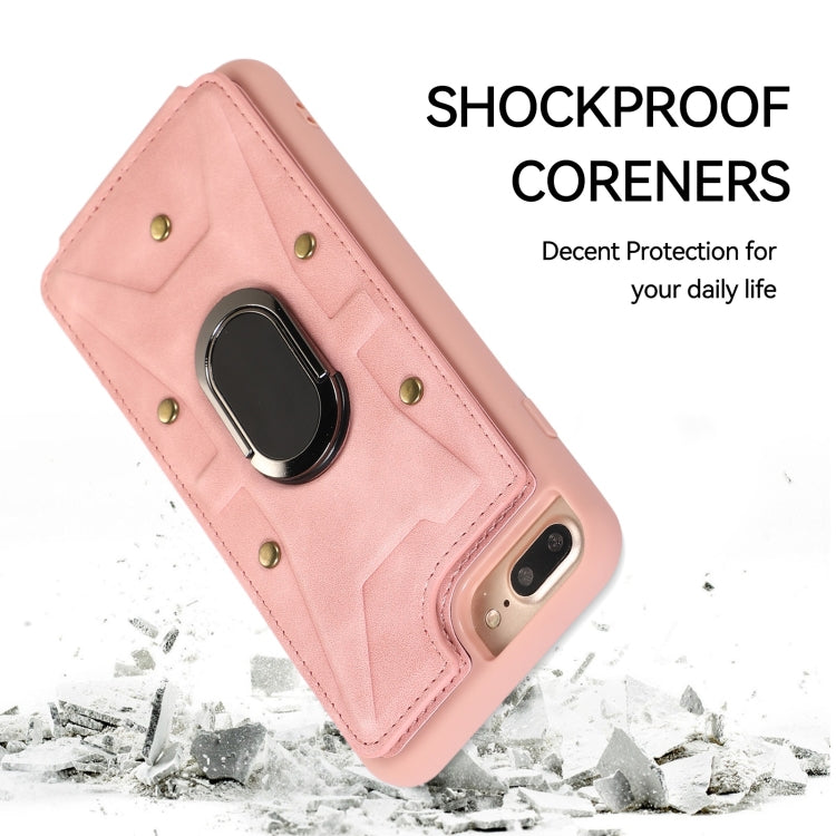 For iPhone SE 2022 / 2020 / 8 / 7 Armor Ring Wallet Back Cover Phone Case(Pink) by buy2fix