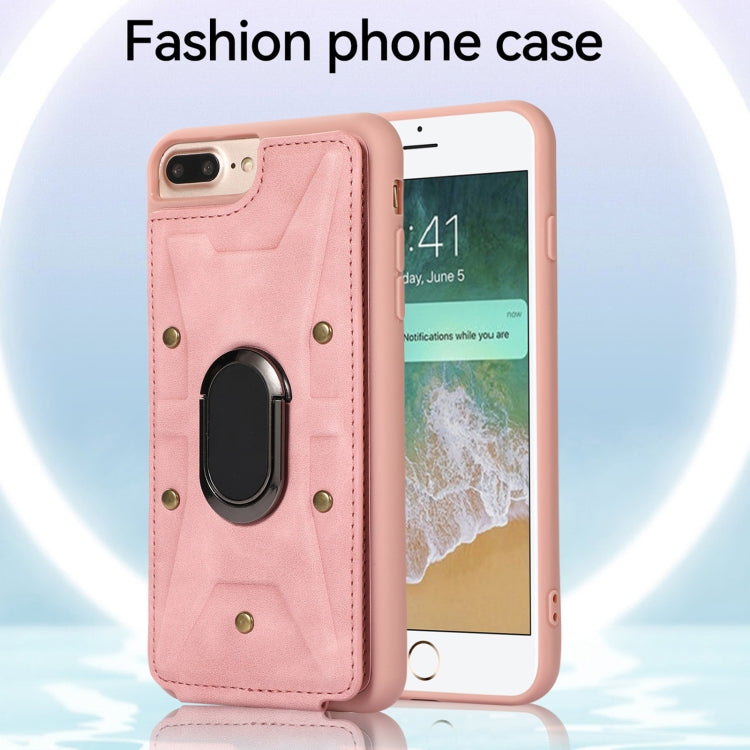 For iPhone 8 Plus / 7 Plus Armor Ring Wallet Back Cover Phone Case(Pink) by buy2fix