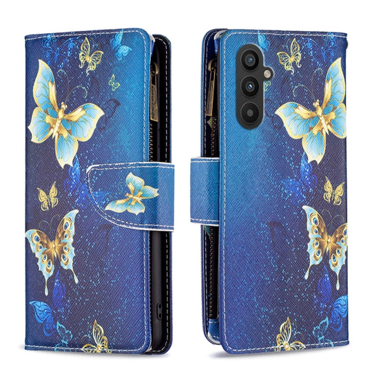 For Samsung Galaxy A24 4G Colored Drawing Pattern Zipper Leather Phone Case(Gold Butterfly)