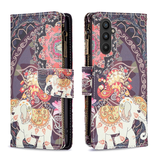 For Samsung Galaxy A24 4G Colored Drawing Pattern Zipper Leather Phone Case(Flower Elephants)