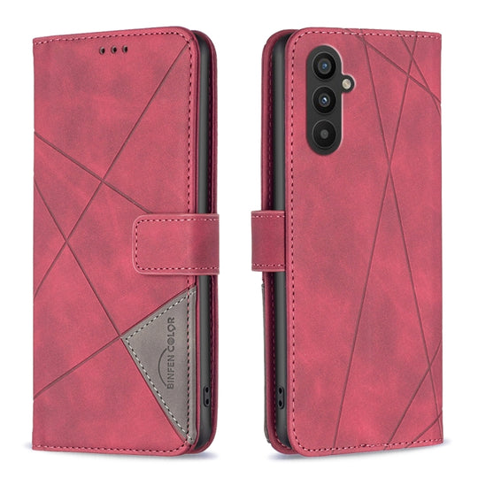 For Samsung Galaxy A24 4G Magnetic Buckle Rhombus Texture Leather Phone Case(Red)