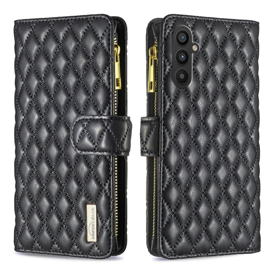 For Samsung Galaxy A24 4G Diamond Lattice Zipper Wallet Leather Flip Phone Case(Black)