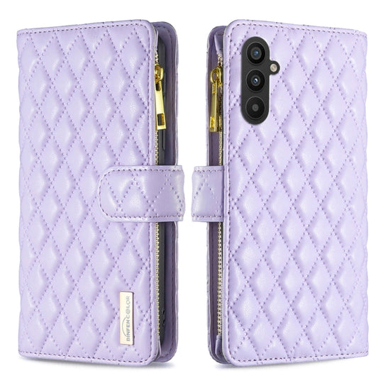 For Samsung Galaxy A24 4G Diamond Lattice Zipper Wallet Leather Flip Phone Case(Purple)
