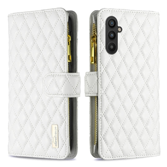 For Samsung Galaxy A24 4G Diamond Lattice Zipper Wallet Leather Flip Phone Case(White)