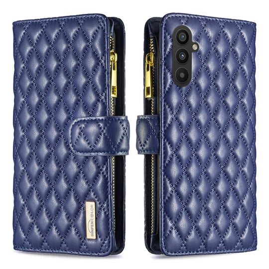 For Samsung Galaxy A24 4G Diamond Lattice Zipper Wallet Leather Flip Phone Case(Blue)