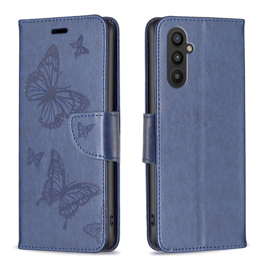 For Samsung Galaxy A24 4G Two Butterflies Embossing Leather Phone Case(Blue)