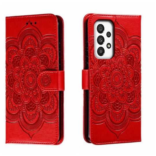 For Samsung Galaxy A34 5G Sun Mandala Embossing Pattern Phone Leather Case(Red)